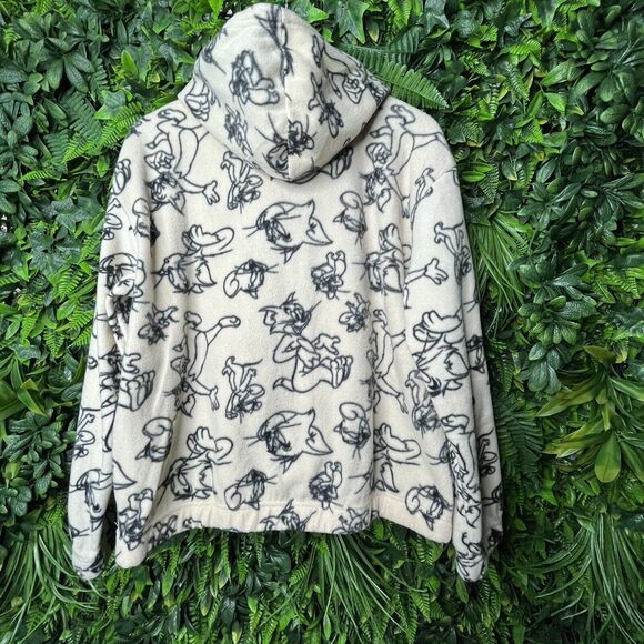 Women Jacket Large Beige Terry Hoodie Pullover Graphic Design Tom And Jerry - Picture 7 of 13